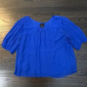 Aryn K Royal Blue Puff Sleeve 100% Silk Blouse